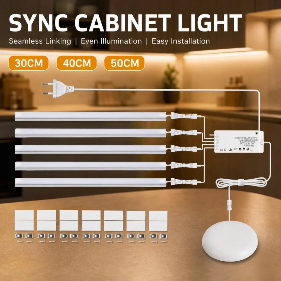 Bande lumineuse LED à capteur tactile, 1 à 6 pièces, à intensité variable, pour armoire de cuisine, placard, miroir, vitrine, décoration de chambre à coucher