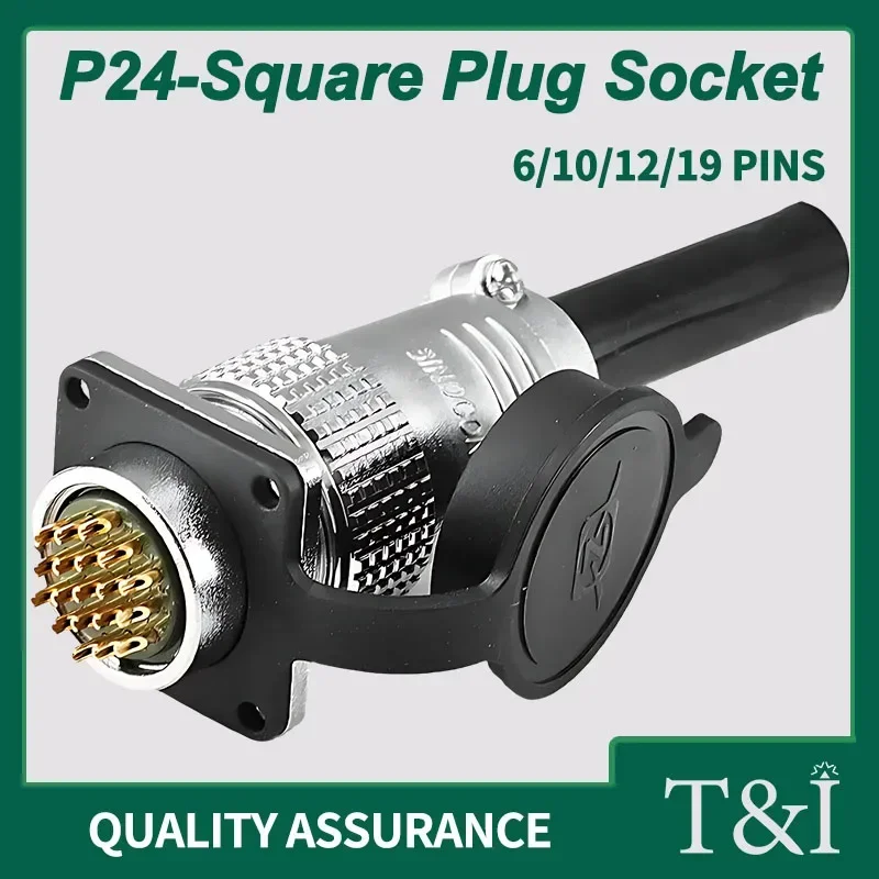 

1PCS Industrial-Grade P24 Aviation Connector with Square Flange and Male/Female Docking Plug Socket—6,10,12,19 Pin Configuration