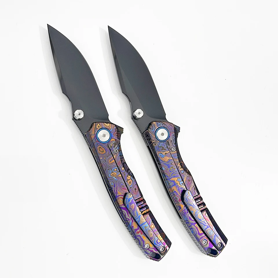 DLC Coated Blade & Anodized Laser Titanium Handle VG10 Folding Knife Cryogenic Treated Back Clip 184g Daily EDC Tool