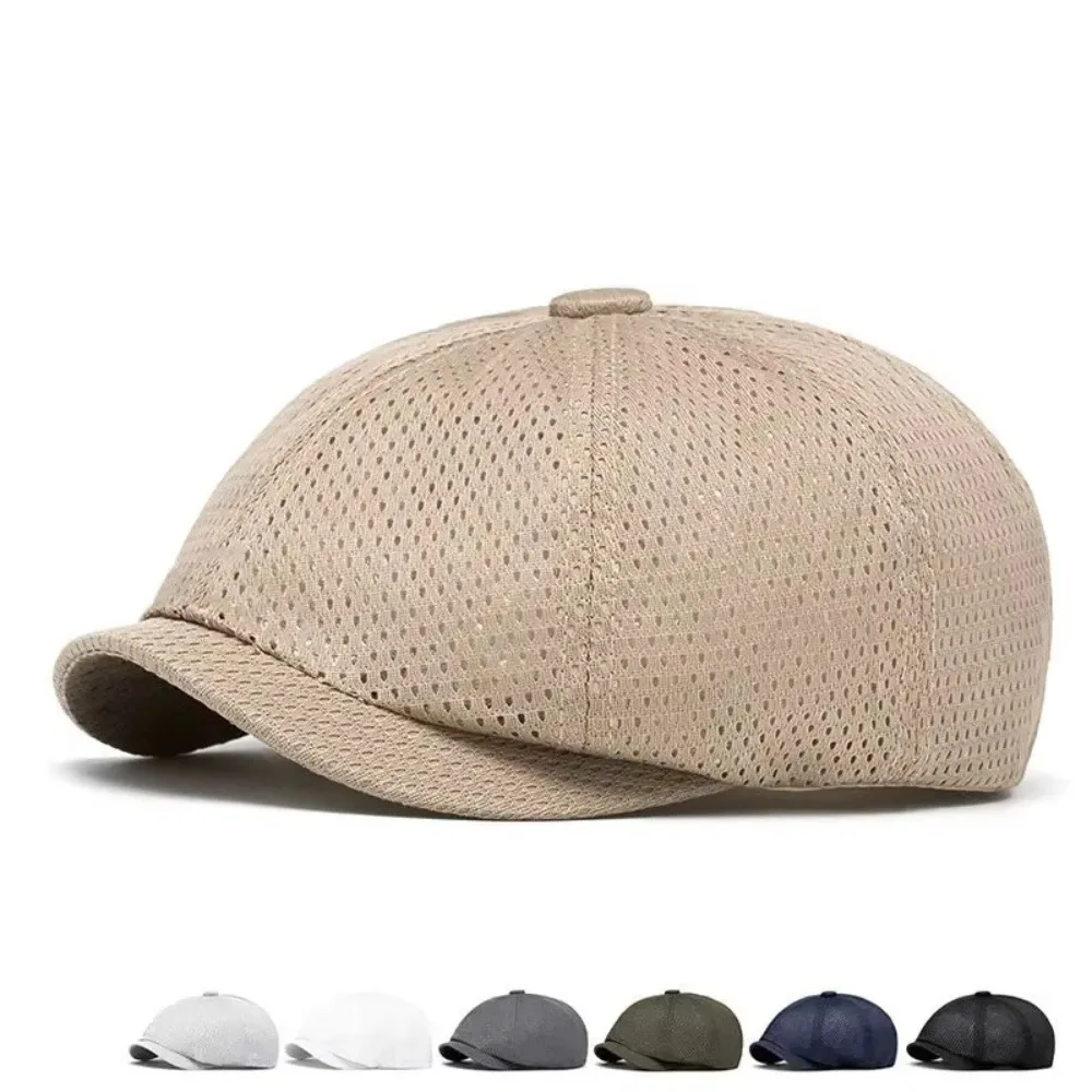 Thin Retro Beret Breathable Solid Color Newsboy Caps Mesh Hollow Design Flat Peaked Cap Unisex