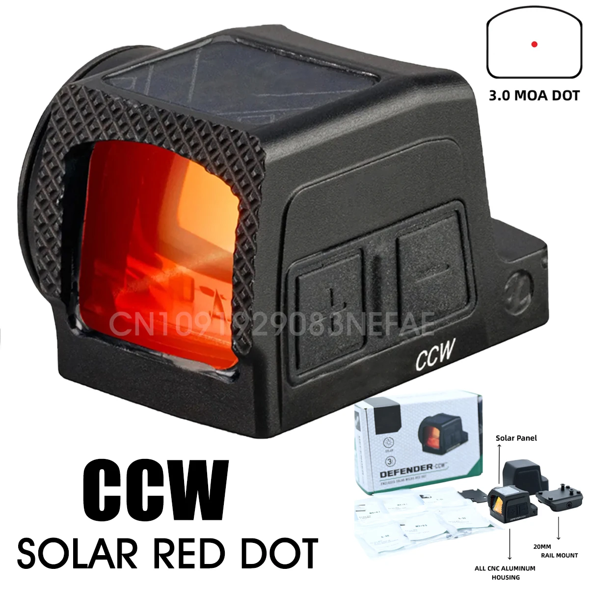 Brand New CCW Solar Red Dot Sight 3.0 MOA Enclosed Red Dot with 10 Adjustable Brightness Levels 14mm Aperture with 20mm Bracket