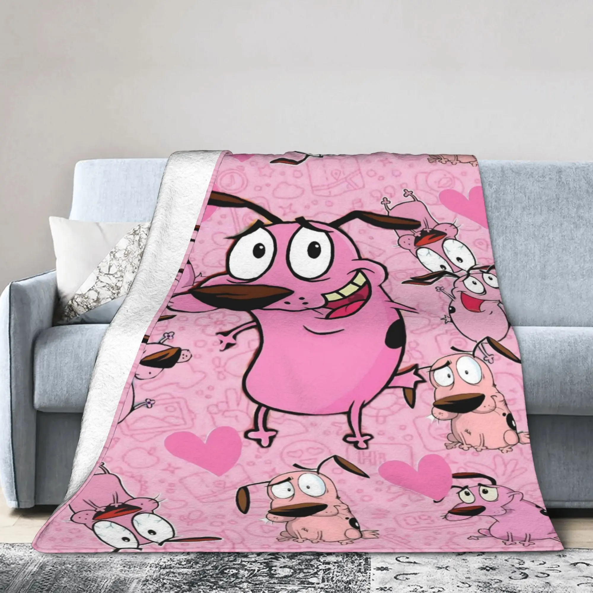 Couraged Cowardlys Dogs Coral Fleece Plush Throw Blankets Cartoon Blankets for Bed Couch Warm Bedding Throws,
