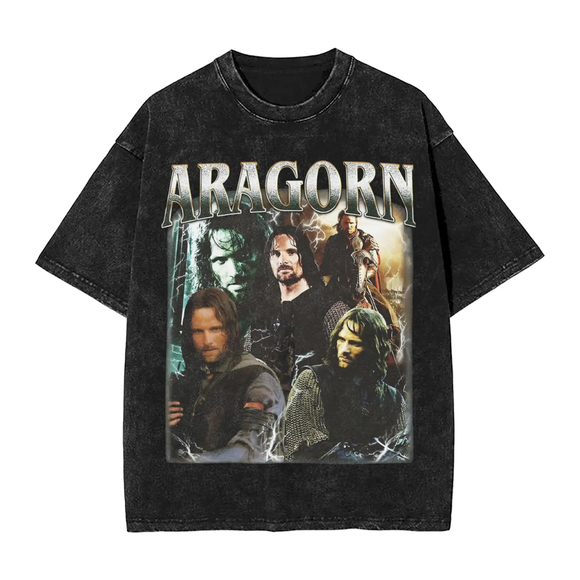 تي شيرت Aragorn L-Lords Of The R-Rings مغسول تي شيرت هيب هوب عتيق تي شيرت تي شيرت علوي للرجال والنساء قطن مطبوع