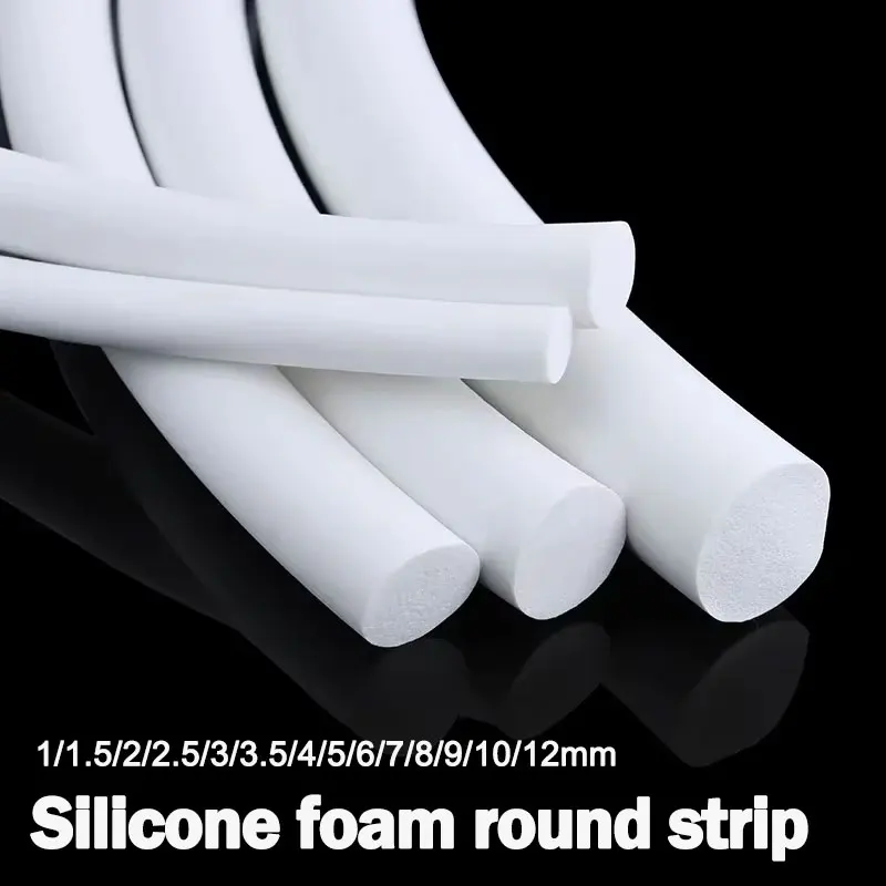2/5/10m White Silicone Rubber Sponge Strip Diameter 1mm - 25mm Round Foamed Backer Rod Sponge Sealing Strips VMQ Foaming Cord