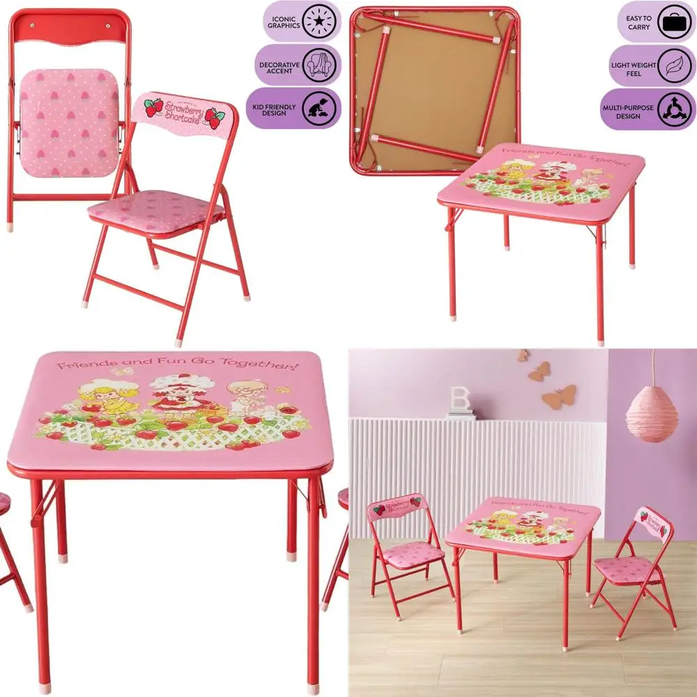 

Children's 3-Piece Set: Square Table and 2 Folding Chairs, Strawberry Shortcake Theme