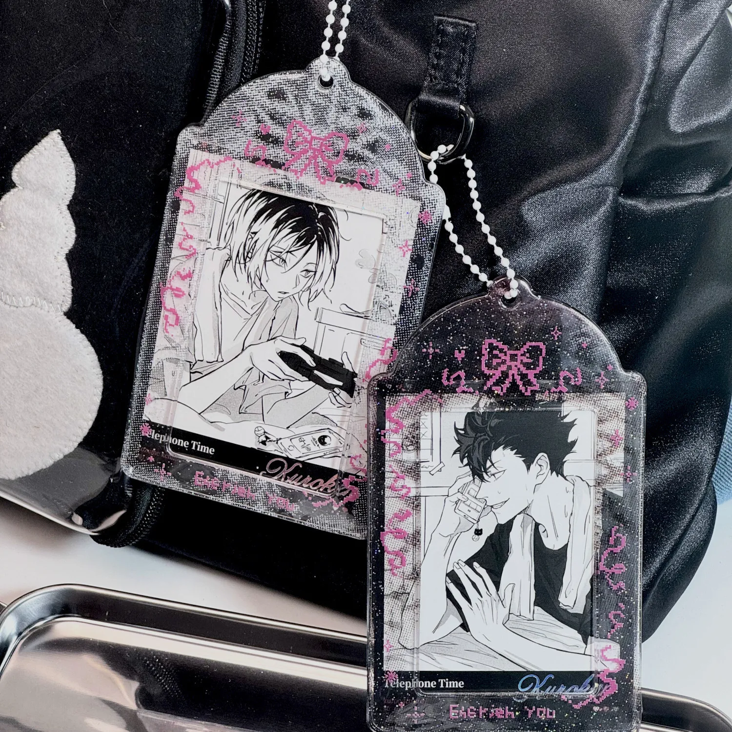1Pc Y2K Sweet Cool Girl Bow Human Bone Transparent Card Holder KPOP Idol Photo Card Storage Protector Ita Bag Backpack Pendant