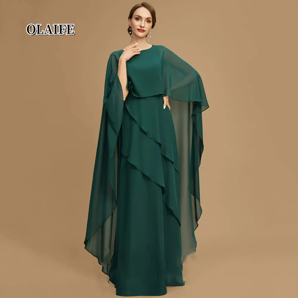 

Graceful Cloak A Line Mother Of The Bride Dresses Scoop Neck Tiered Formal Gown Illusion Back Floor Length Vestidos Para Madrina