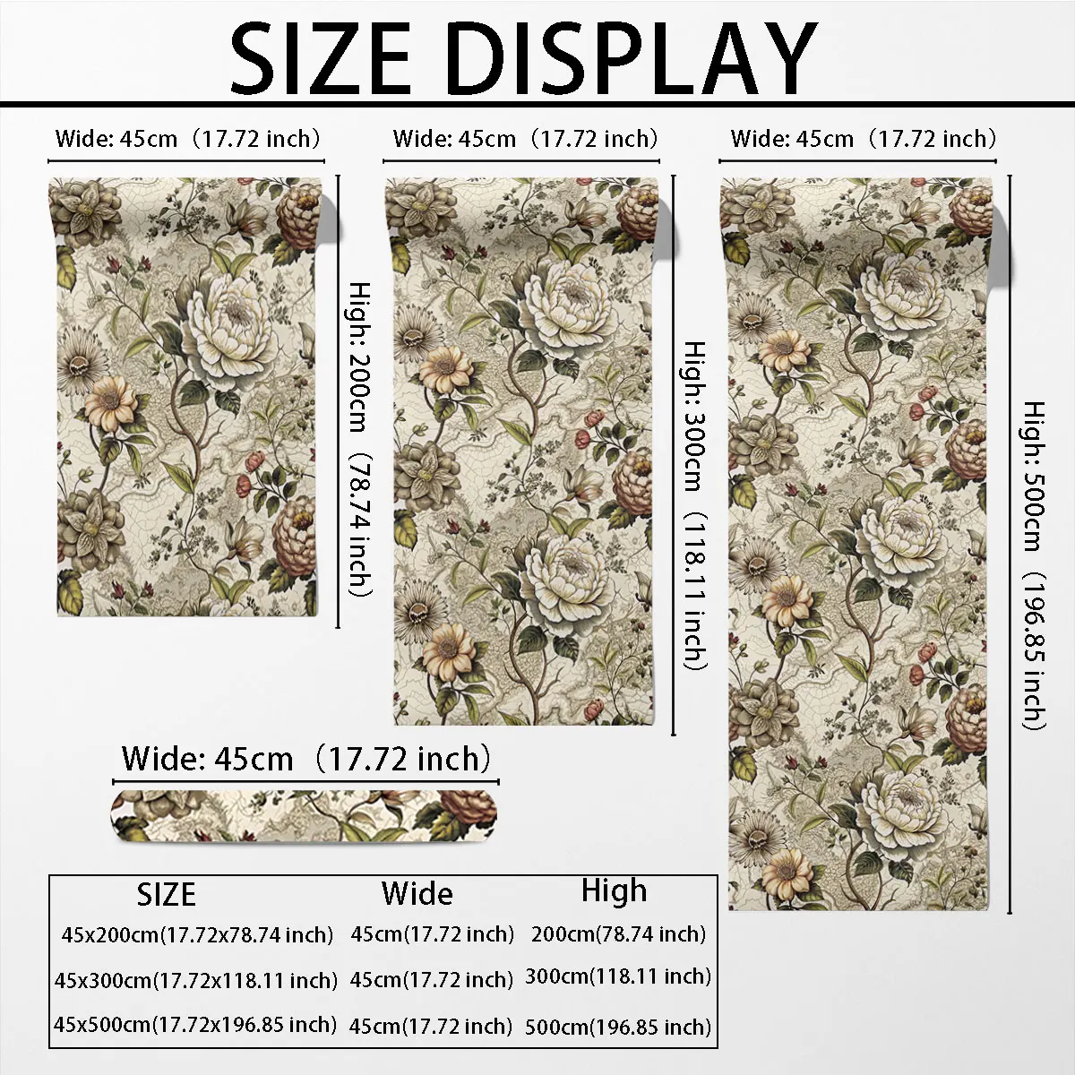 PVC self-adhesive retro floral pattern cyclic wallpaper for wall decoration and concealing flaws