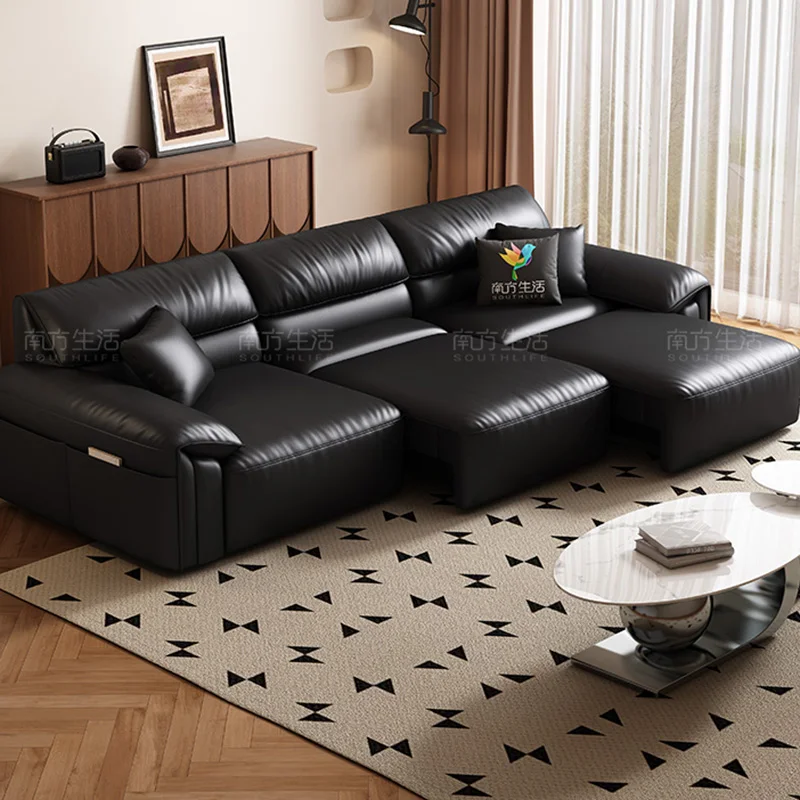 살롱 방수 거실 소파 블랙 팔걸이 슬리퍼 라운지 전기 소파 럭셔리 디자이너 라운지 Divano 트렌디 가구