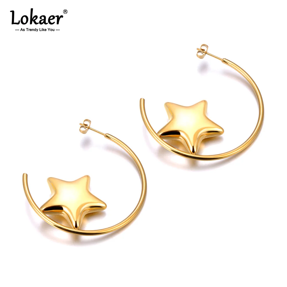 

Lokaer Waterproof 316L Stainless Steel Star Geometric Huggie Earrings 18K Gold Plated Charm Fashion Jewelry For Women E24110