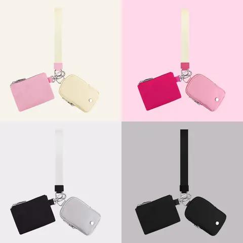 Cartera de muñeca doble, monedero con bolsa doble, tiene ranura para tarjetas, pulsera con llavero, pulsera, tarjetero para deportes al aire libre