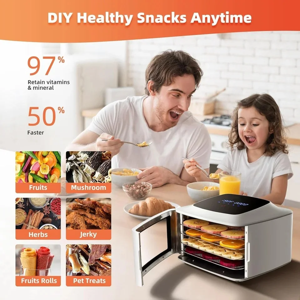 4-Tray Digital Food Dehydrator Electric Jerky Fruit Pet Snacks Dryer Precise 220V Temp Control BPA-Free Plastic for Household