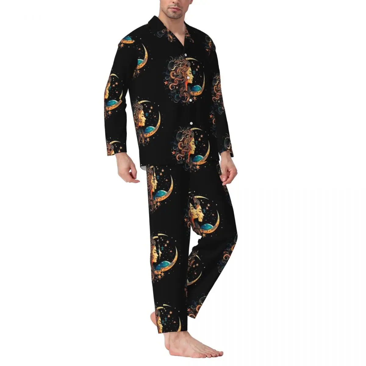 Vêtements de nuit College soleil et lune pour hommes, ensemble de pyjama respirant décontracté, manches longues, vêtements de nuit personnalisés ChimSleep, automne