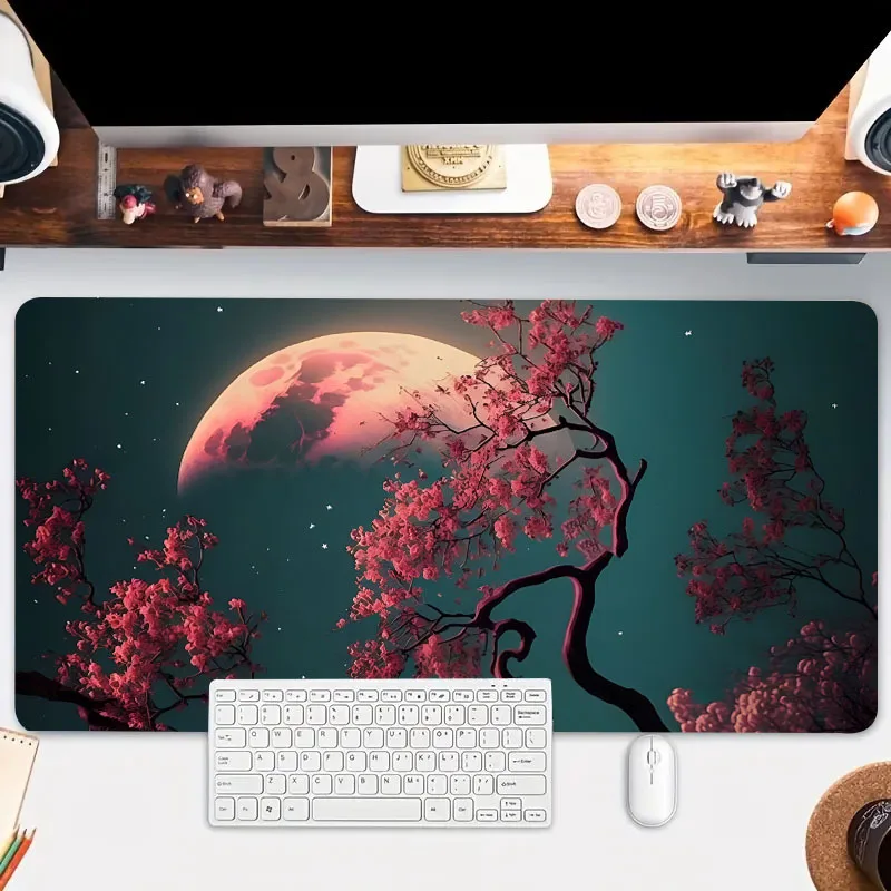 Moon Sakura Design Large Size Anti-Slip Rubber Material Mouse Pad Computer Accessories Keyboard Desktop Protection Mat 400X900MM