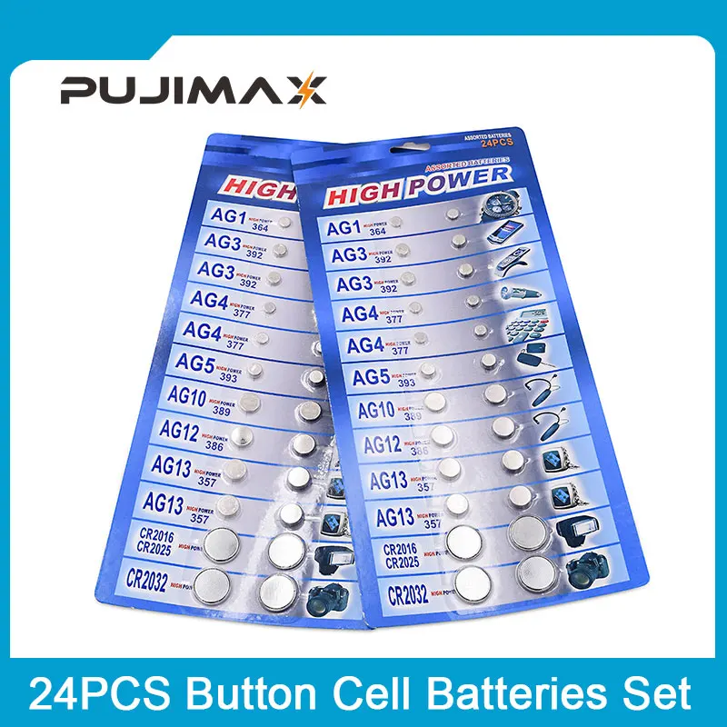 24pc AG1 /AG3/AG4/AG5/AG10/AG12/AG1 Batteries Set for CR2016 CR2025 CR2032 Watch Toys Clock Calculator  Button Coin Cell Battery