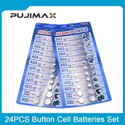 24pc AG1 /AG3/AG4/AG5/AG10/AG12/AG1 Batteries Set for CR2016 CR2025 CR2032 Watch Toys Clock Calculator  Button Coin Cell Battery