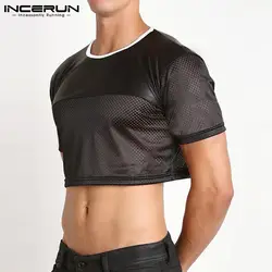 INCERUN Fashion Casual Style New Men Hot Sale Camiseta Stylish Male Short Sleeve Crop Patchwork Cropped T-Shirts S-5XL Tops 2023