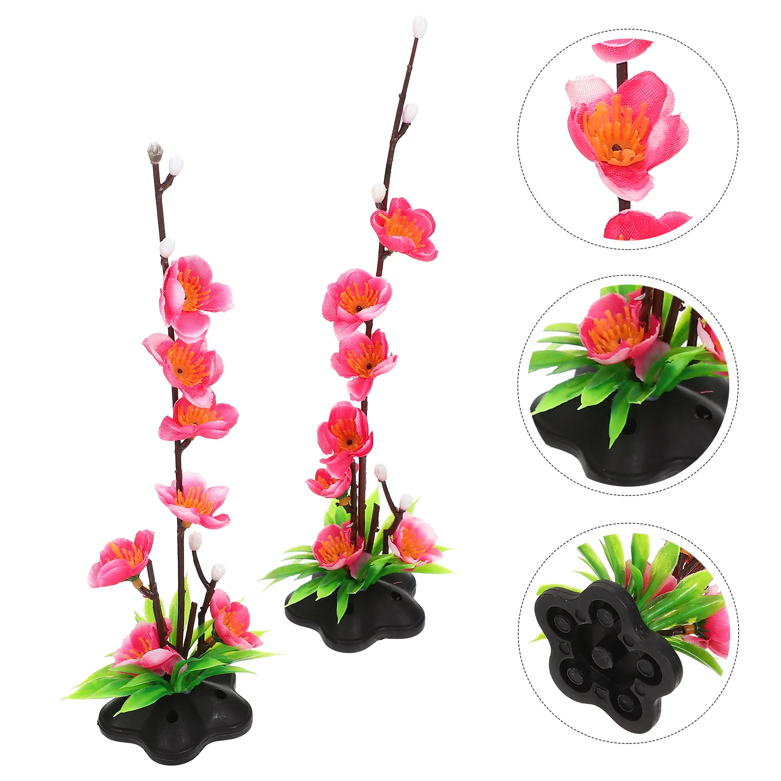 2 Pcs Sashimi Decoration Black Base High Plum Blossom Fake Flowers Reusable Safe Healthy Sushi Plate Decor