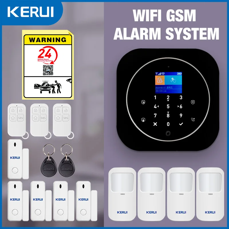 KERUI Alexa Alarm System Kit for House Anti-theft WIFI/GSM Home Alarm with Anti-pet Motion Sensor Door Sensor G12 Siren Alarm