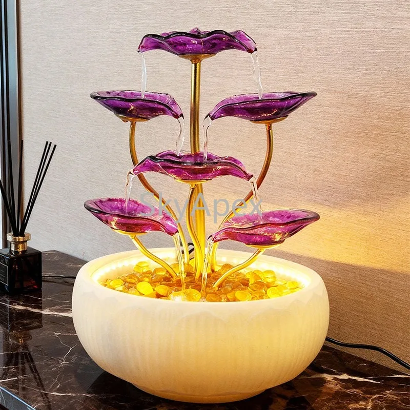 

Eight Directions Come to Wealth Light Luxury Silent Floor Standing Large Flowing Water Ornament Crystal Ingot Housewarming Gift