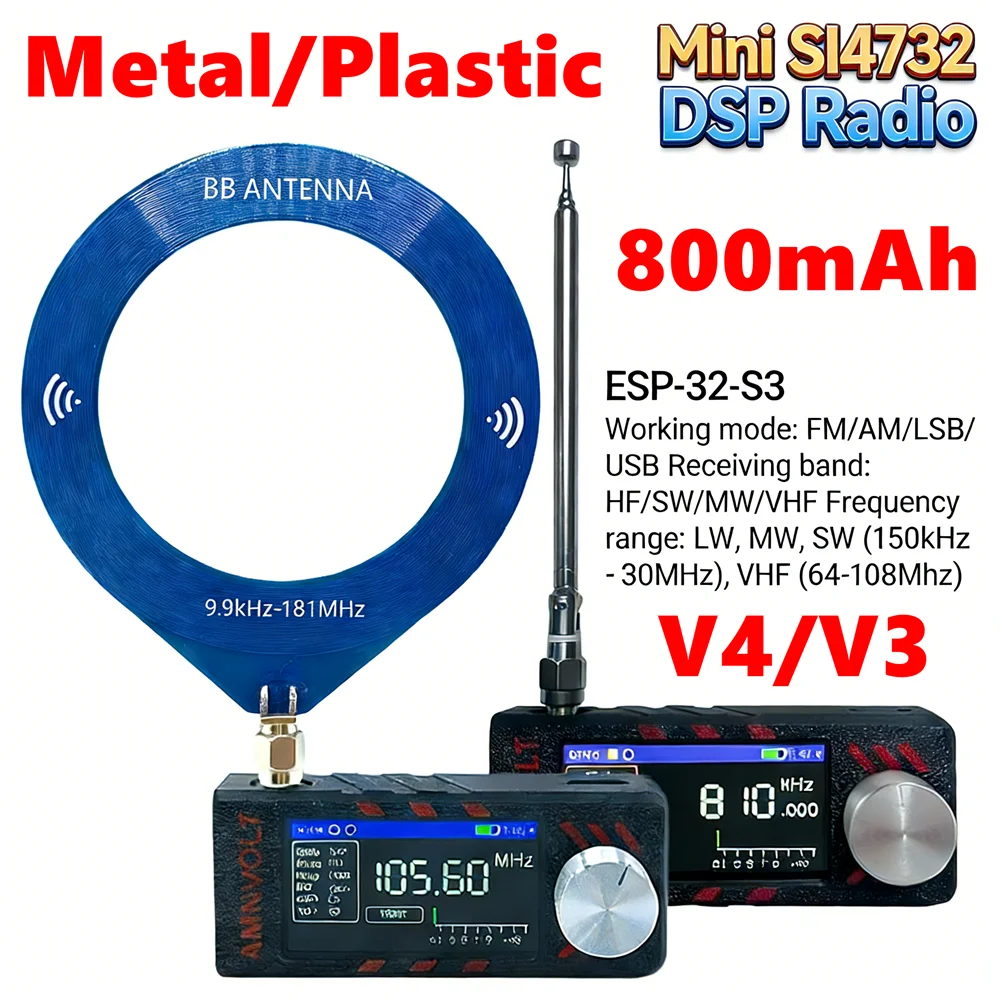 

Портативное радио V3/V4 MINI SI4732 с полным диапазоном DSP, карманный приемник LSB USB AM FM с антенной, радио-набор, подарки для пожилых людей