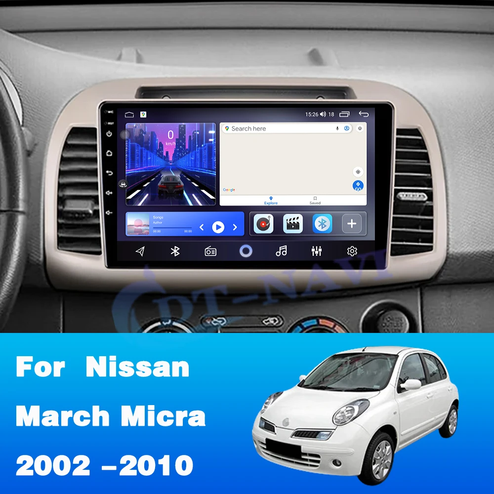 Android 14 For Nissan March Micra K12 2002 -2010 Android Auto Car Radio Stereo Multimedia WIFI Wireless Carplay Navigation 4G BT