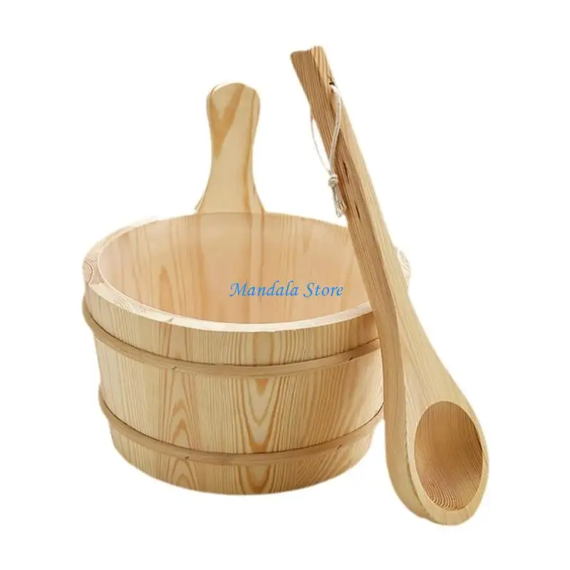

U2JC 4L Large Capacity Wooden Sauna Barrels with Spoon Set Portable Steaming Bathroom Tool Tub Barrels For Steam Room