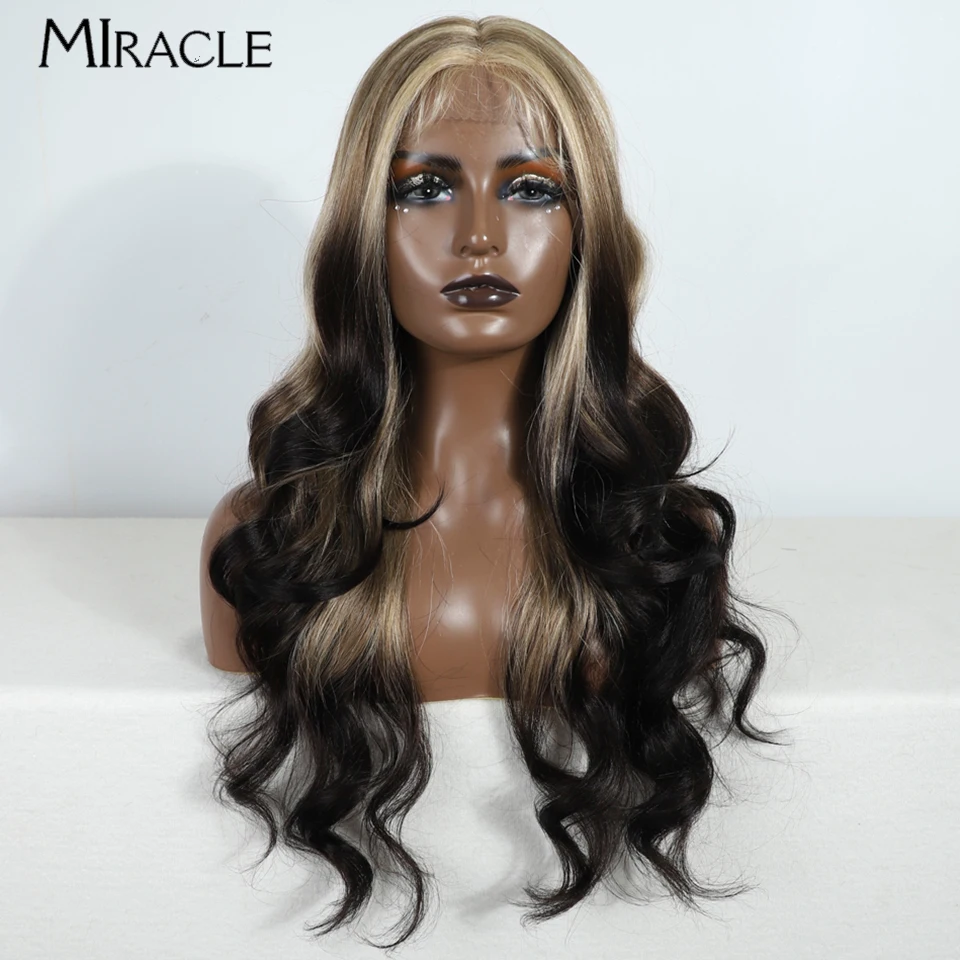 

MIRACLE Synthetic Lace Front Wig for Black Women Body Wave Ombre Brown Blonde Wig 26'' Lace Wig Cosplay High Temperature Hair