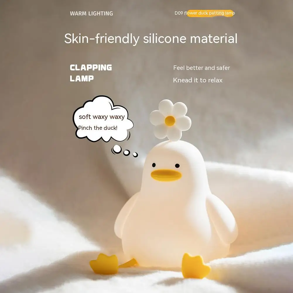 LED Night Lamp Cute Duck Cartoon Silicone Sleeping Light USB Rechargeable Touch Sensor Timing Bedroom Bedside Lamp For Kid Gift