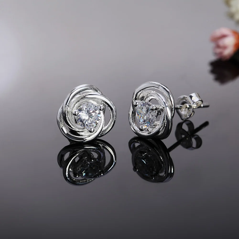 

Hot selling 925 silver jewelry from Europe and America, trendy pattern zircon round earrings, simple jewelry for weddings