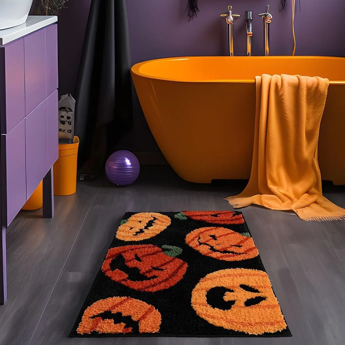 Halloween Theme Creative Rug Pumpkin Head Skull Pattern Features Plush Carpet Bedroom Bedside Decoration Bathroom Floor Mat