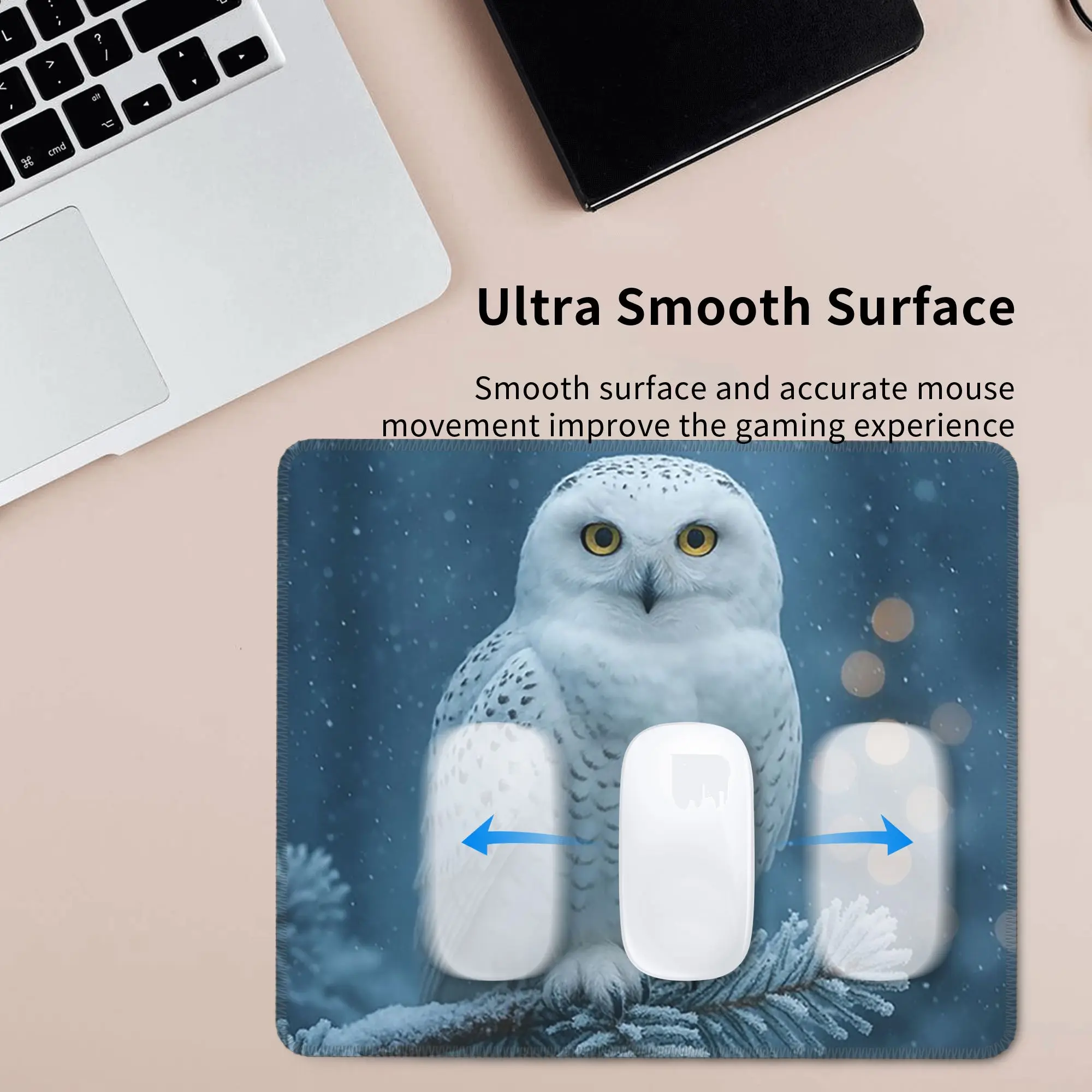 White Owl On Snow Covered Branches Mouse Pad Computer Keyboard Mouse Mat Gaming PC Laptop Desk Mat Office Accessories Table Mats