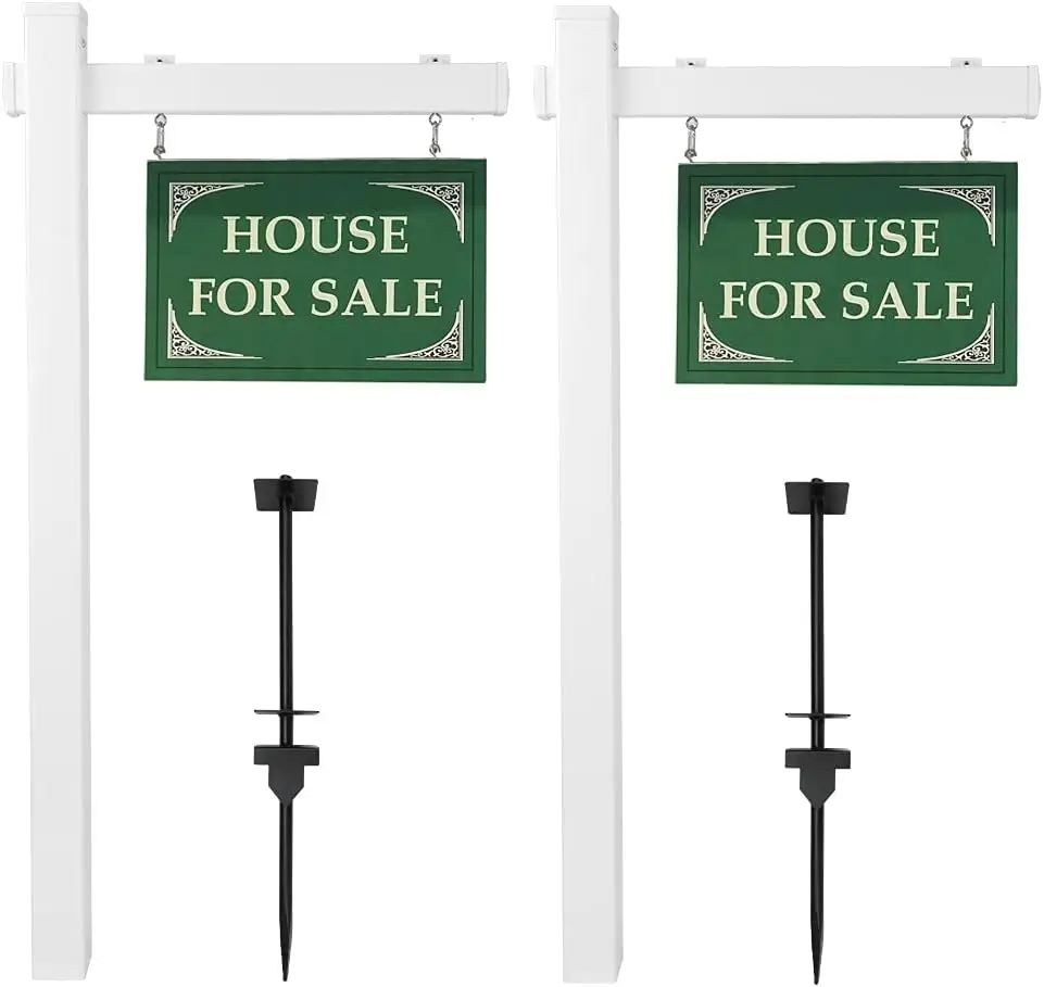 

Vinyl PVC Real Estate Sign Post, 6' Tall Yard Post for Sale Hanging Ads, White (Two Pack)