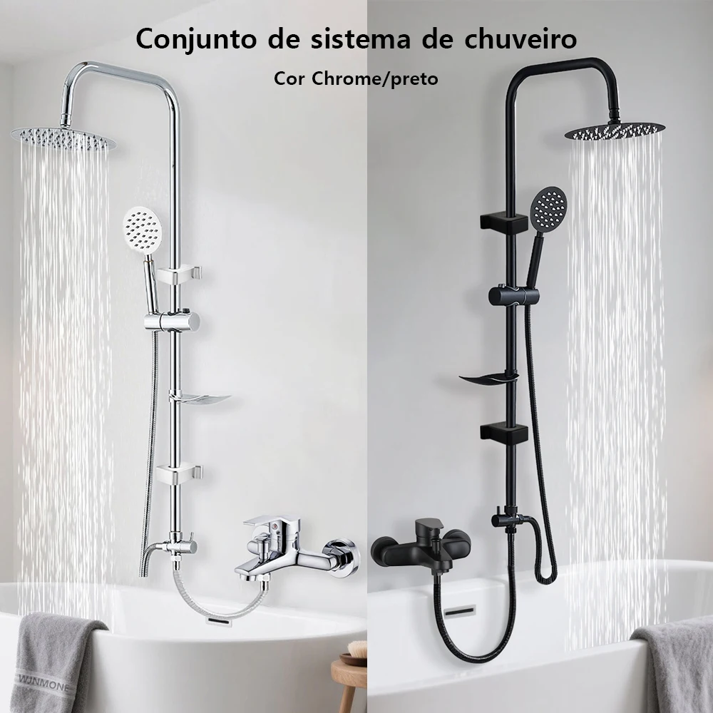 Preto/cromado banheira split chuva chuveiro conjunto com handheld banheiro chuvas sistema de chuveiro torneira acessórios adaptador torneiras misturadoras Torneiras banheira banheiro para coluna chuveiro