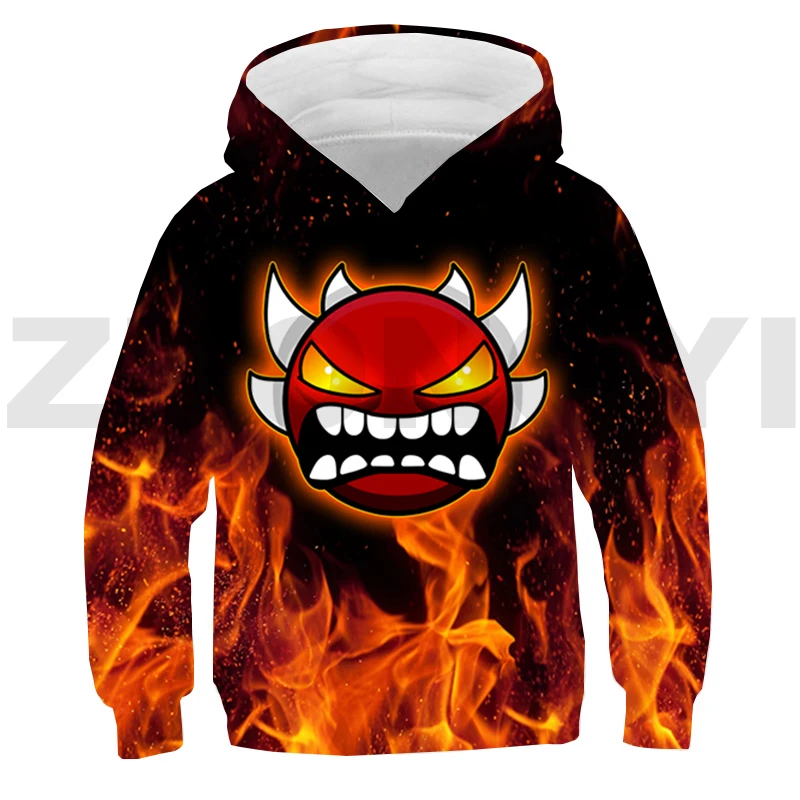 

3D Print Angry Geometry Dash Hoodie for Teens Anime Streetwear Kids Loose Pullover Fashion Lounge Wear Cosplay Costume Tracksuit