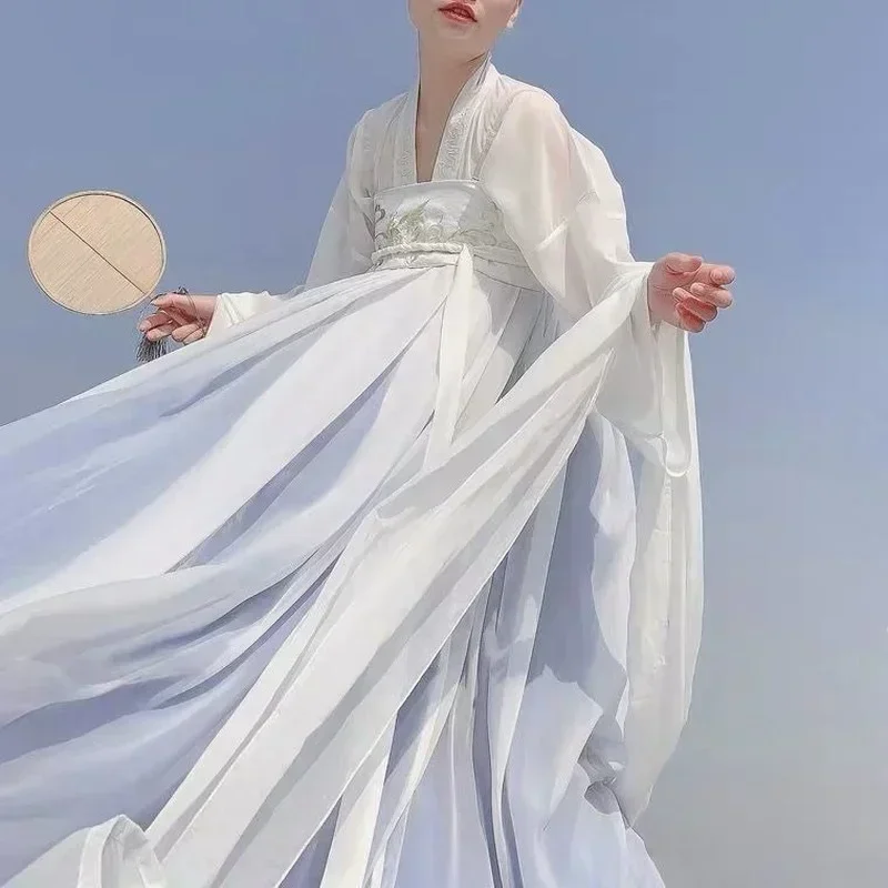 

Винтажные костюмы для косплея Hanfu с вышивкой, женское шифоновое платье принцессы без рукавов, традиционная китайская танцевальная одежда династии Тан