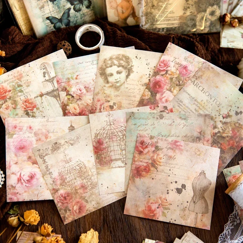 30Pieces Material Faded Retro Handbook Paper Decoration Notebooks Memories Materials Package Handwriting Scrapbook 155*115MM