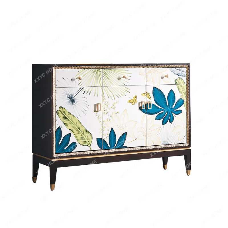 X light luxury solid wood painted porch cabinet, postmodern simplicity, living room storage