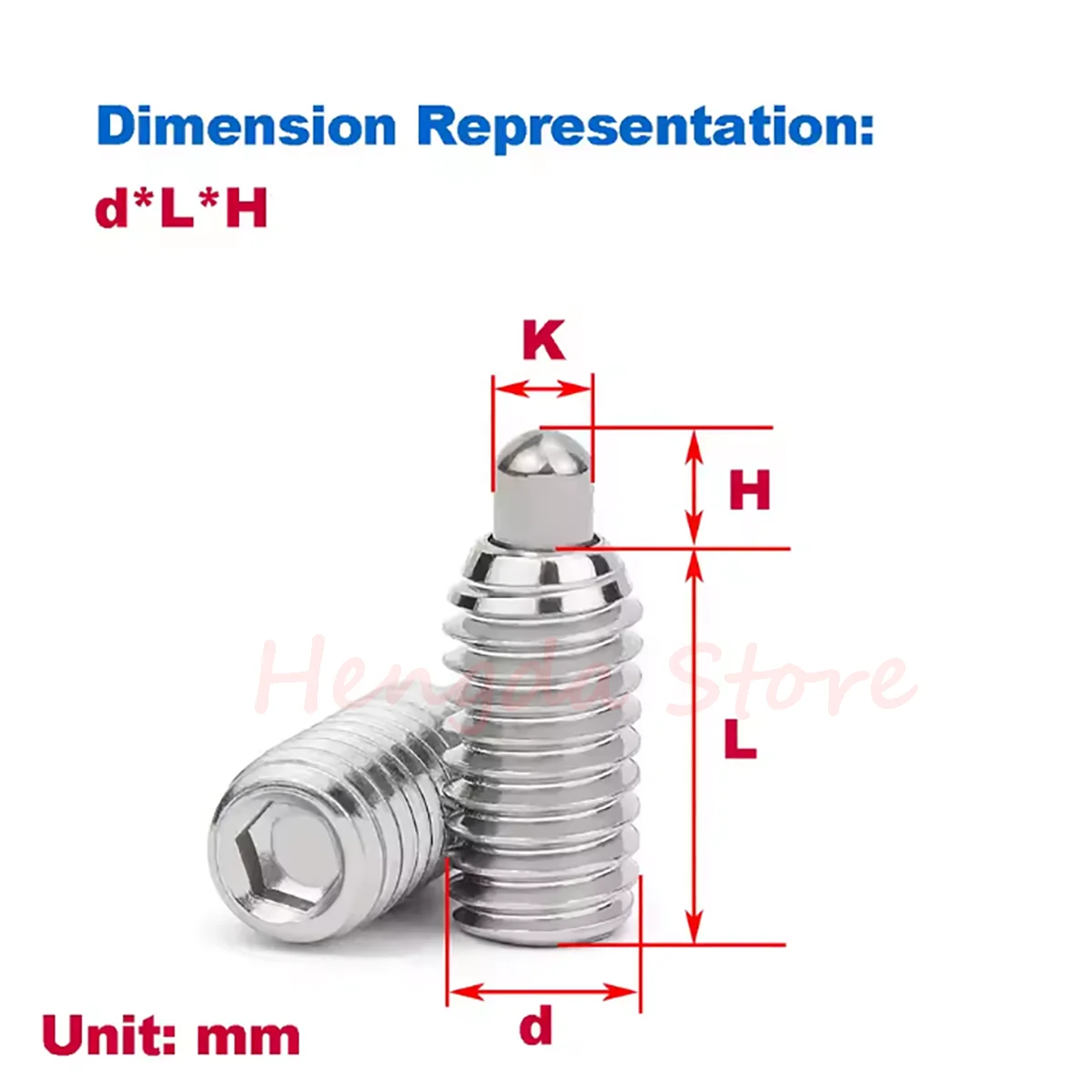 M3 M4 M5 M6 M8 M10 M12 304 Stainless Steel Spring Plunger Ball Plungers with Rounded Head Pin Hex Socket Set Screw Length 7-60mm
