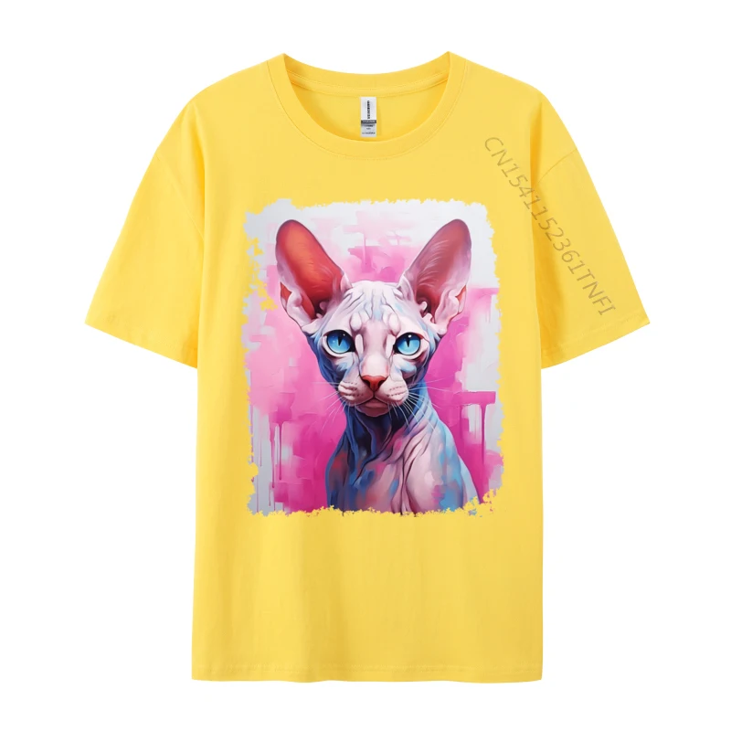 Art Sphynx Hairless Cat Pink Men's On Sale Cool T Shirt Lovers Day Cotton Fabric Top T-shirts Classic Personalized Tshirts