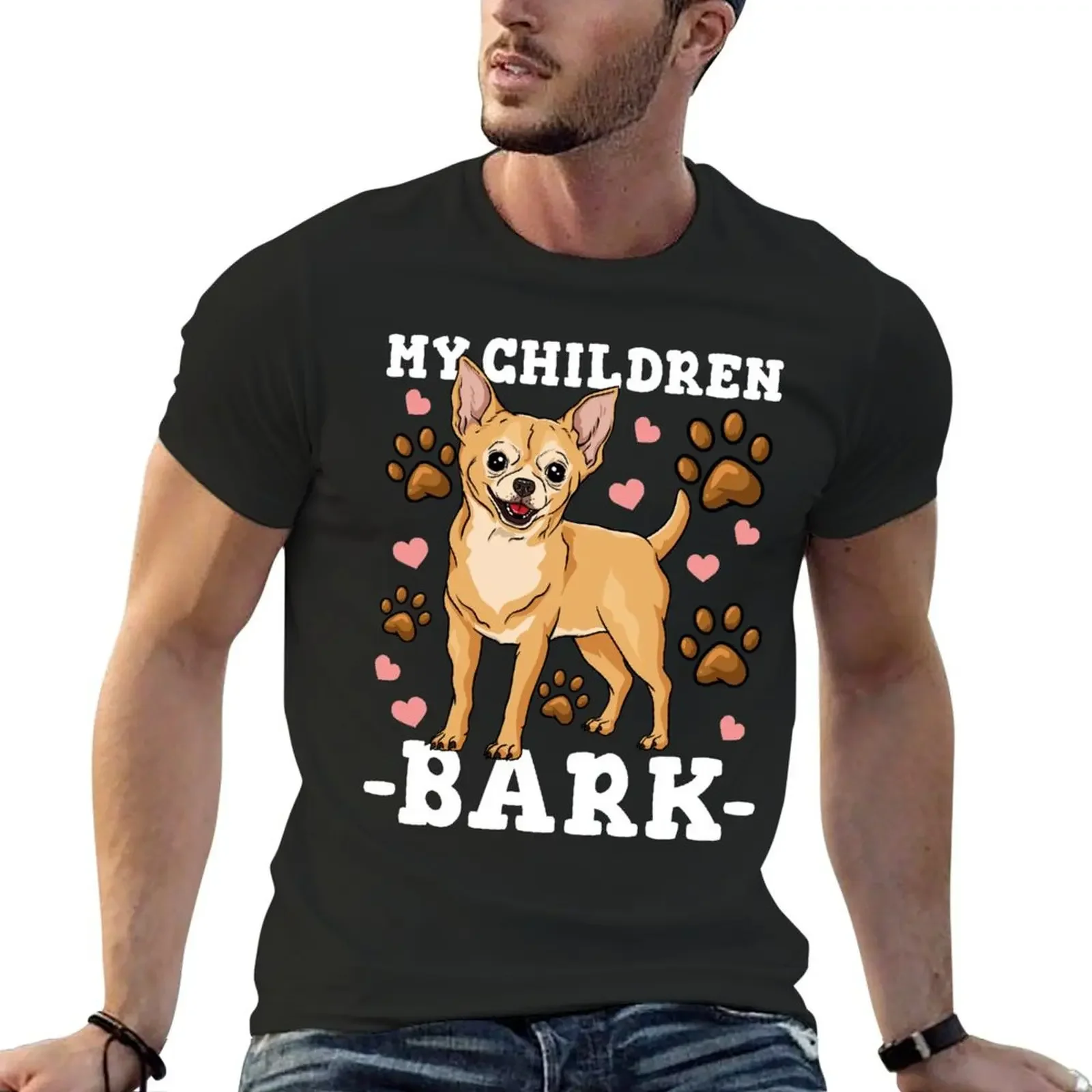 Chihuahua My Children Bark T-Shirt anime shirt blanks summer clothes Men's cotton t-shirt