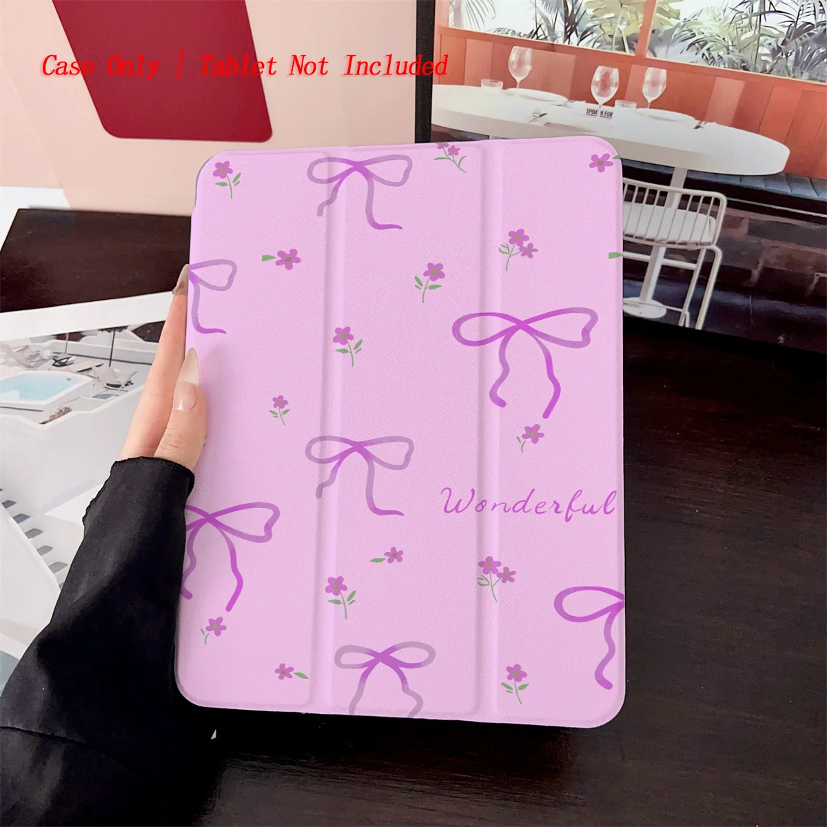 Capa para iPad com estampa de laço fúcsia para Pro 12.9/11/Air 10.9/iPad 10.2/Mini 6, capa resistente ao desgaste à prova de choque