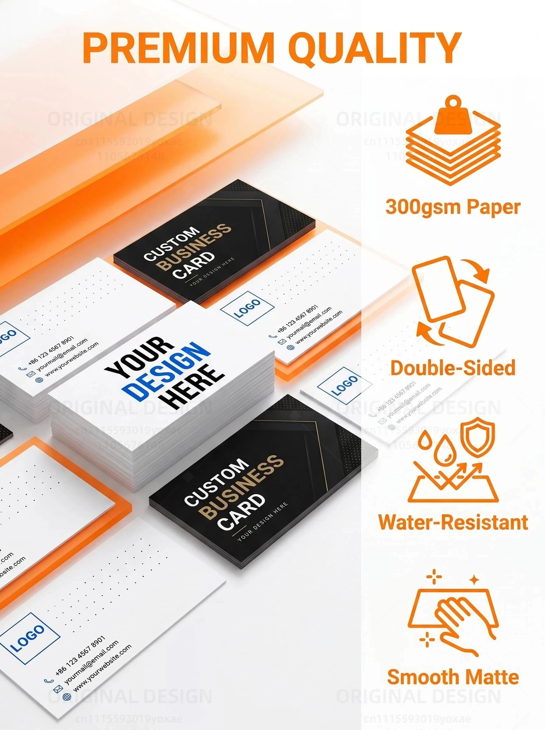 Personalized Logo Business Cards Double-Sided Printing 300gsm Matte Water-Resistant Paper Custom Name Cards 50-1000PCS