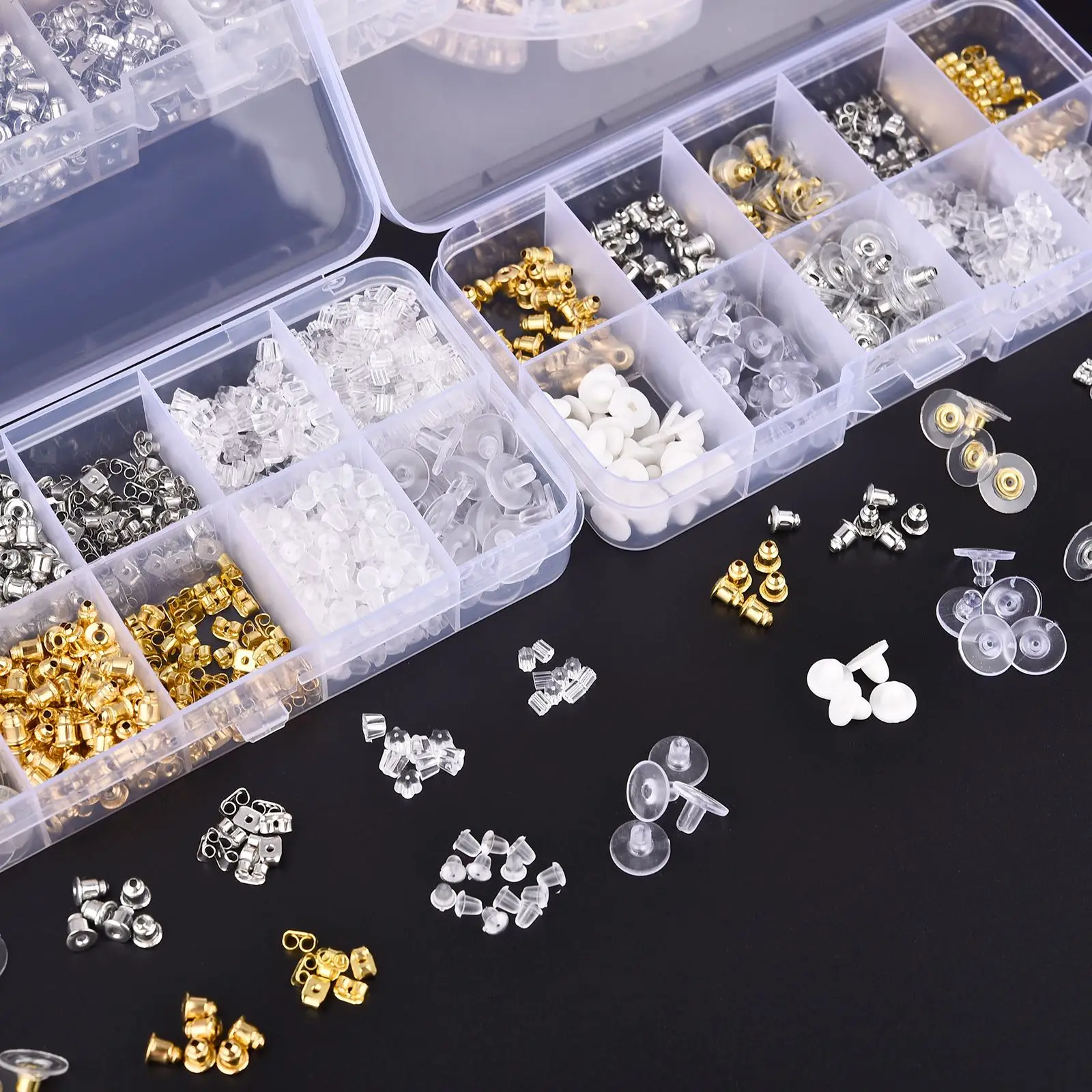 100-1040Pcs Ear Plug Box Clear Silicone Rubber Alloy Earring Clasp Earrings Accessories Kit DIY Jewelry Making Ears Hook Finding