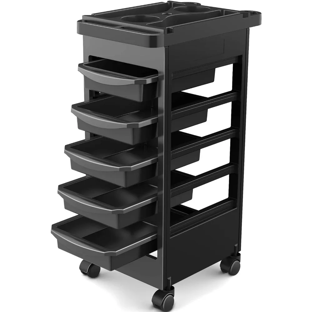 

Hair Styling Salon Trolley Cart with Wheels and 5 Drawers, Salon Rolling Cart for Extra Hairdresser Storage