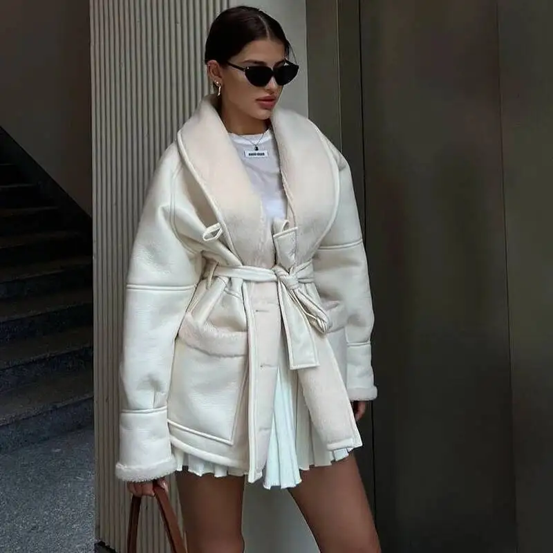 جديد فضفاض الشارع جهين معطف من جلد الغزال المرأة الدافئة الاصطناعي عادية الشتاء المرأة بولي Leather سترة جلدية