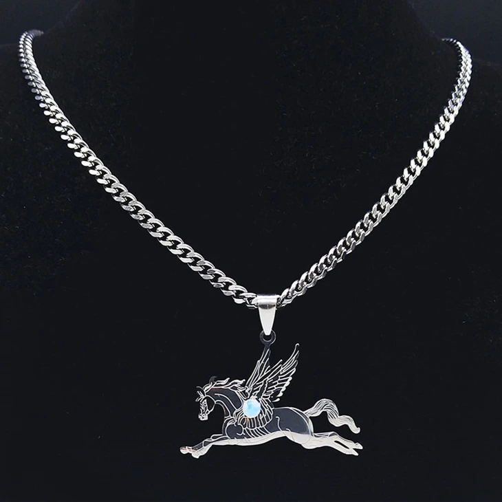 

Stainless Steel Necklace Animal Horse Sweater Chain Women's Autumn and Winter Sweater Necklace Men's Pendant Accessories