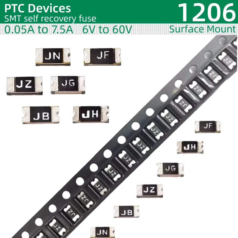 50pcs/lot SMT self recovery fuse 1206 package 0.05A~1A 2A 3A 4A 5A 6A 7A/6V 12V 16V 24V 30V 48V 60V