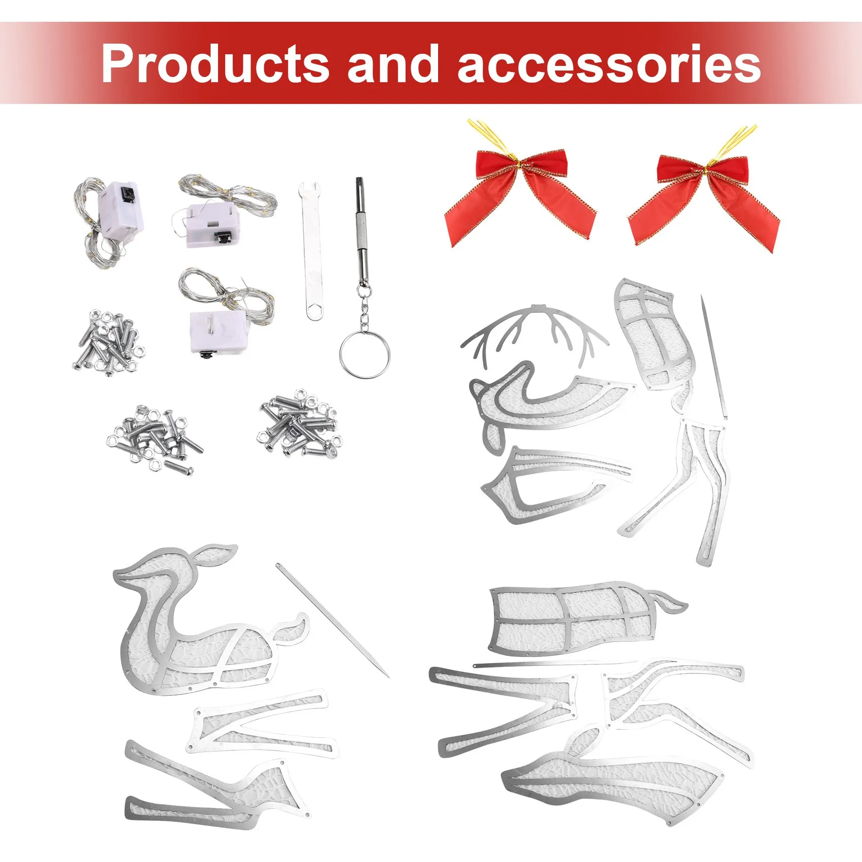 9PCS Handmade Iron Artelk Deer Christmas Garden Decor &LED Light Glowing Glitter Reindeer Xmas Home Outdoor Yard Decor