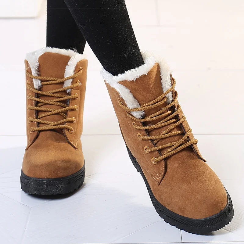 Women\'s Boots 2024 Winter Boots With Fur Low Heels Snow Boots Ankle Bota Feminina Platform Booties For Women Winter Shoes Heeled